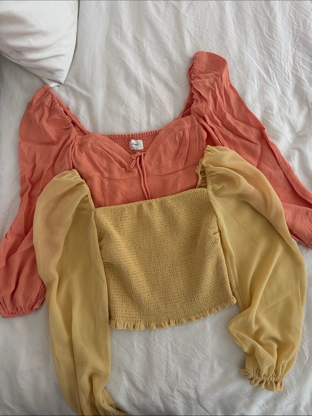 2 Aritzia Coral Puff-Sleeve Tops